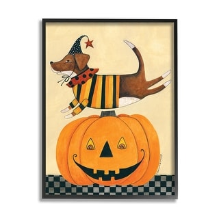 Stupell Vintage Carved Pumpkin Halloween Dog Illustration Framed Wall Art - Multi-Color