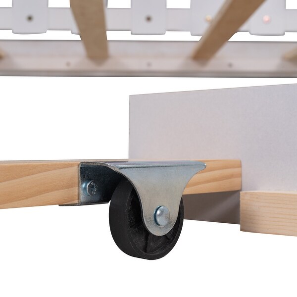 Twin Size Wooden House Bed with Trundle and Fence-Shaped Guardrail