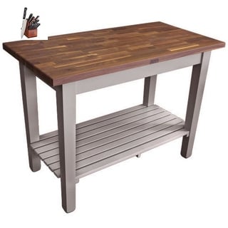 John Boos Walnut 48x25 Table w/ Shelf & Casters and Henckels Knife Set