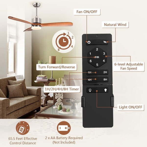 52 Inch Reversible Ceiling Fan with LED Light and Adjustable Temperature - 52" D x 14.4" - 19.3" H