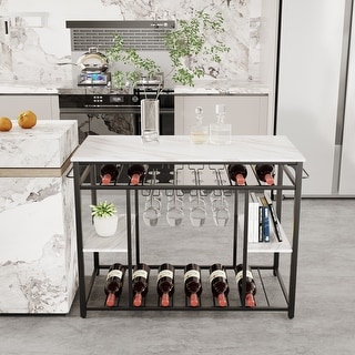 Modern Counter Height Kitchen Island with Glass Racks and Large Worktop