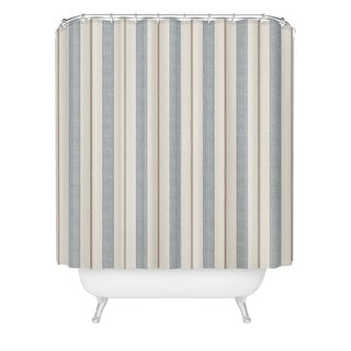 Little Arrow Design Co Ivy Stripes Cream And Blue Made to Order Shower Curtain 71" x 74" with Liner