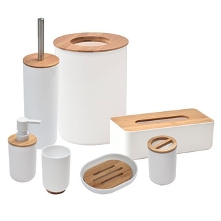 Padang Bamboo Bath Accessory Set 7-Pieces White-Brown