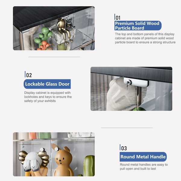 Black 4 Shelves Glass Display Cabinet Door Curio Bookshelf for Home,Office