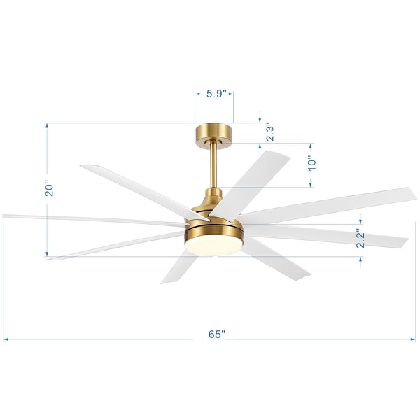 65" Gold Ceiling Fan with LED Lighting Remote Control (8 Blade) - 65 inch