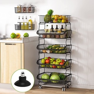 Stackable Metal Wire Fruit Basket Cart, Rolling, Freestanding