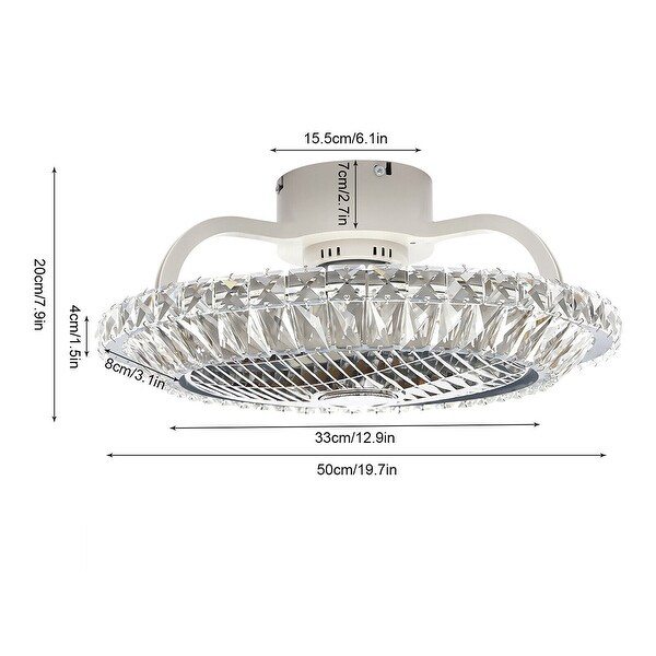 Modern Ceiling Fan Lamp Crystal LED Chandelier Flush Mount Fan Remote - 7.9" x 19.7"