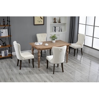 4 Pieces Set Dining Chair Tufted Armless Chair Upholstered Accent Chair (Cream)