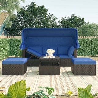 4 piece wicker pool sofa set wicker patio furniture with blue finish