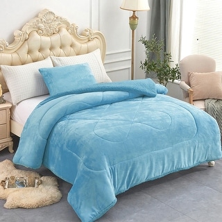 Kids Comforter Sherpa Set Twin Size with Pillow Sham Solid Blue