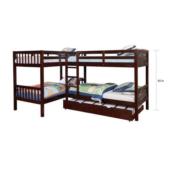 Jis Modern Twin over Twin Solid Wood L-shaped Bunk Bed by Furniture of America