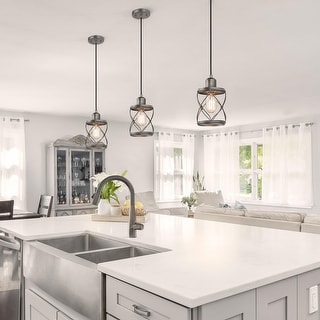 Modern Farmhouse 1-Light Mini Pendant Industrial Brushed Metal Island Light for Dining Room