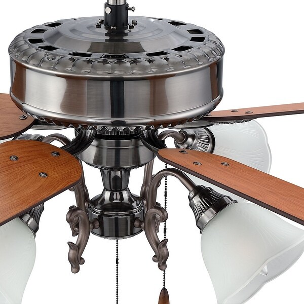 52" Reversible 5-Blade LED Ceiling Fan with Lights and Pull Chain