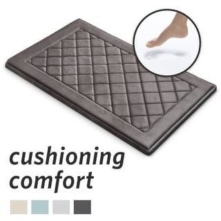 MICRODRY SoftLux Charcoal Infused Diamond Embroidered Memory Foam Bath Mat with GripTex Skid Resistant Base, 21 x 34