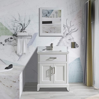 Vanity Art 24" Single Sink Bathroom Vanity Set with Engineered Marble Top and Free Mirror