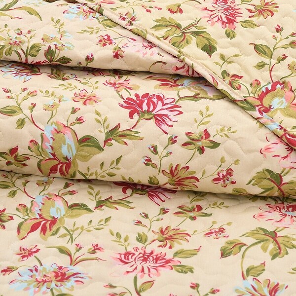 Floral Pattern Printed Quilt Set Coverlet Microfiber King Vintage