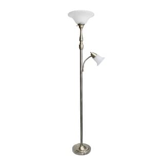 Lalia Home Torchiere Floor Lamp w Reading Light & Marble Glass Shades