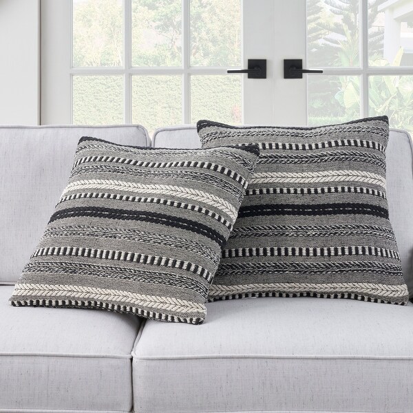 Mina Victory Life Styles Stonewash Textured Geometric Throw Pillow Covers Set (SET2 )