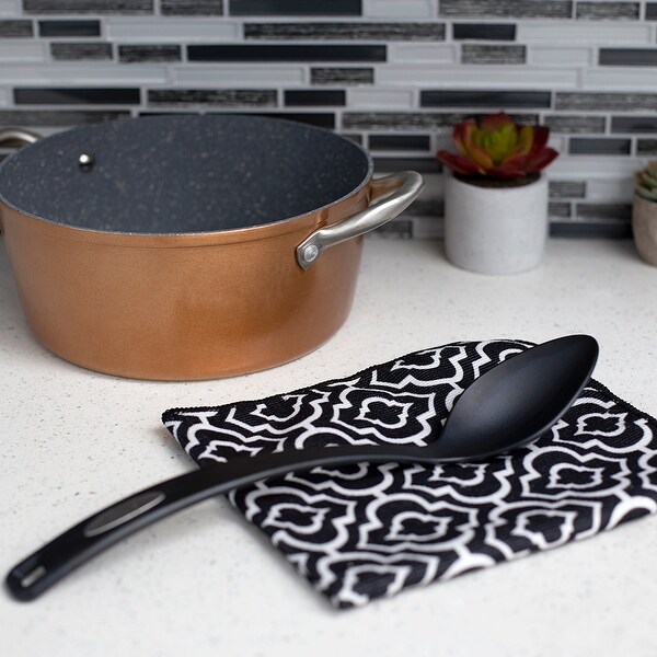 Premius Nylon Plastic Non-Stick Serving Spoon, Black