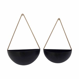 Set of 2 Black and Gold Half Moon Wall Hanging Planters 18.25"
