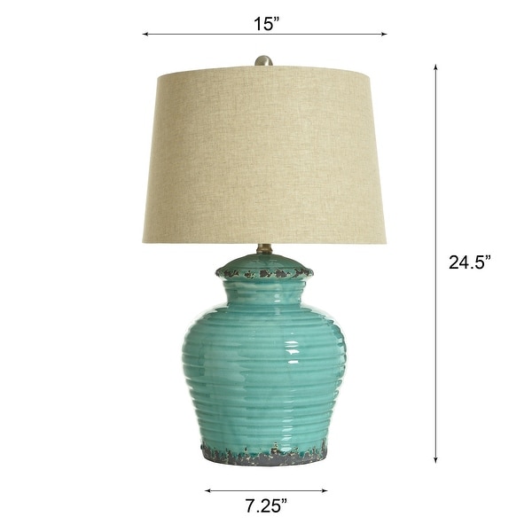 The Curated Nomad Tram Turquoise Ceramic Jug Table Lamp