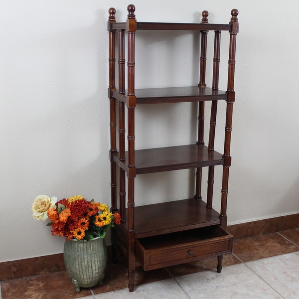 International Caravan Windsor 4-tier/ 1-drawer Hand-carved Hardwood Bookshelf