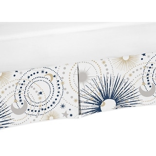 Star and Moon Collection Boy or Girl Crib Bed Skirt - Navy Blue, Gold, and Grey Celestial Sky Stars Gender Neutral Unisex