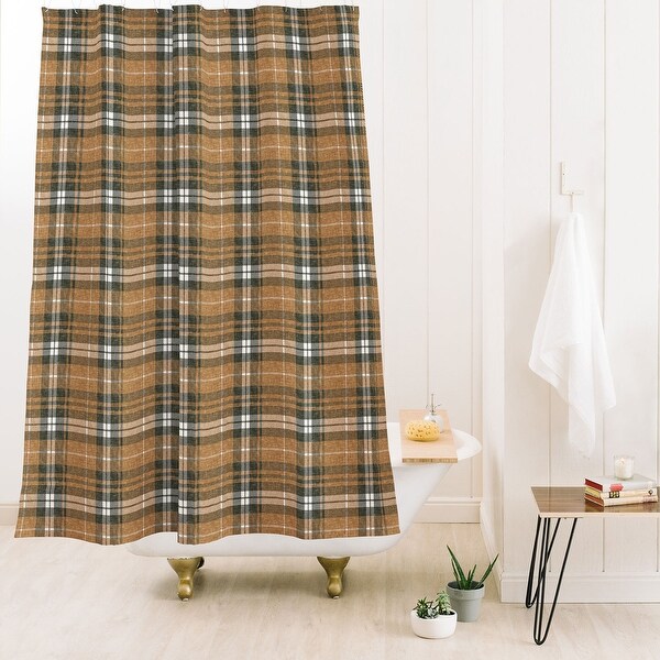Little Arrow Design Co Fall Plaid Brown Olive Made to Order Shower Curtain 71" x 74" with Liner