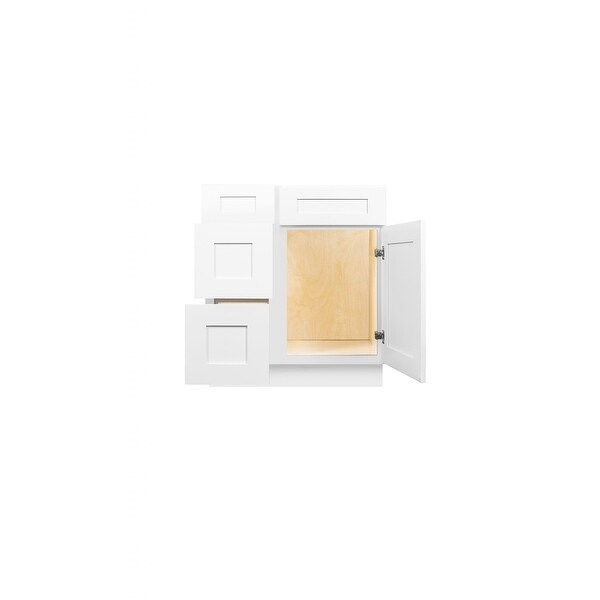 Nelson Cabinetry 36" White Shaker Wood Single Sink Bathroom Vanity with Soft-Closing Doors and Drawers on the Left