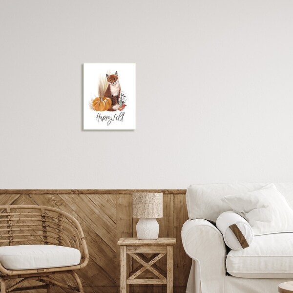 Stupell Happy Fall Scenic Autumn Fox Pumpkin Botanicals Wood Wall Art, Design by Studio Q - Brown