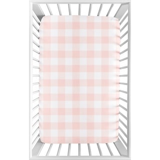 Pink Buffalo Plaid Check Baby Girl Fitted Mini Portable Crib Sheet - Blush White Shabby Chic Woodland Rustic Country Farmhouse