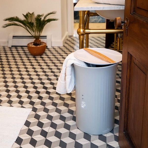 LiveFine Towel Warmer Large Bucket Style Luxury Heater with LED Display - Grey