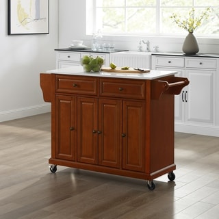 Full Size Granite Top Kitchen Cart in Cherry - 51.5 "W x 18 "D x 36.5 "H