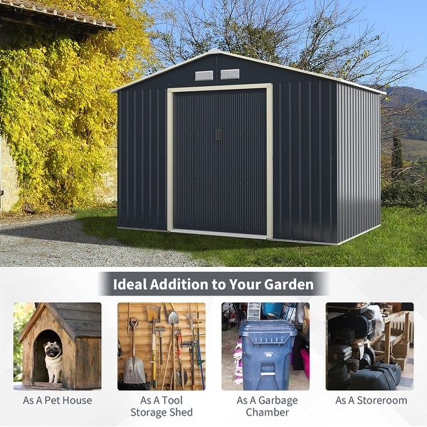 Costway Metal Storage Shed for Garden and Tools w/Sliding Double