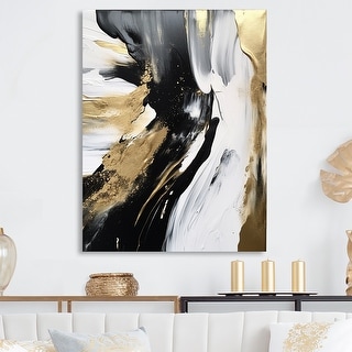 Designart "Minimal Joy In Black And Gold VII" Abstract Painting Metal Wall Art