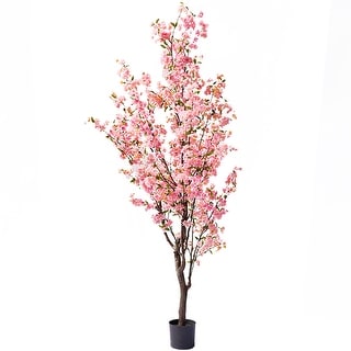 8.5ft Pink Artificial Cherry Blossom Flower Tree Plant in Black Pot - 102" H x 46" W x 42" DP