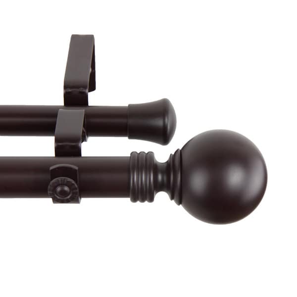 InStyleDesign Sphere Mocha Adjustable Double Curtain Rod with Finial Set