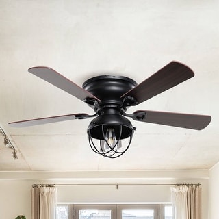 42-inch Wood 5-Blade Matte Black Flush Mount Ceiling Fan with Remote