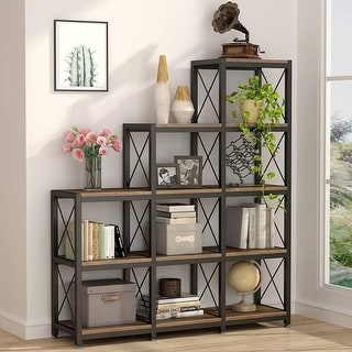 12 Shelves Ladder Bookshelf, Industrial Corner Bookshelf
