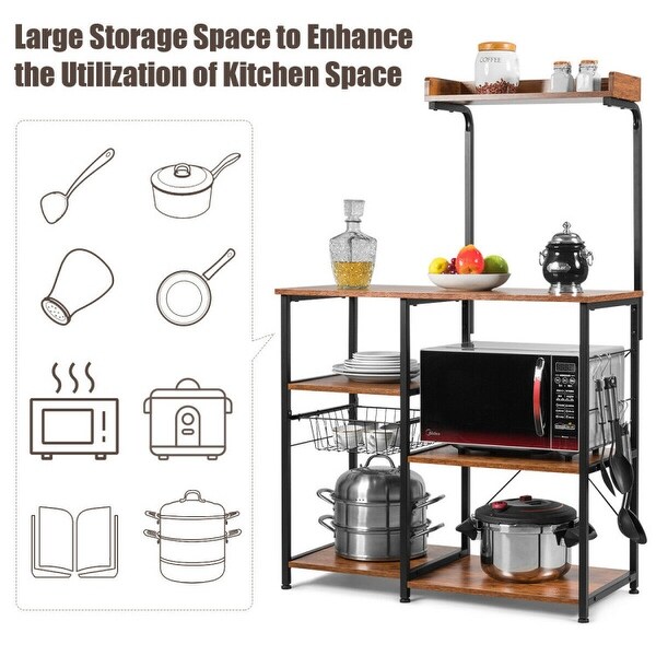 4 Tier Vintage Kitchen Baker's Rack Utility Microwave Stand - 35.5" x 16" x 54.5" (L x W x H)