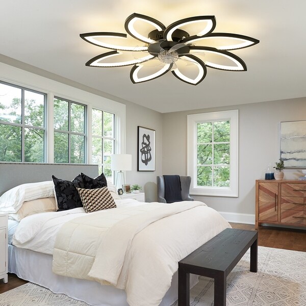 Low Profile Dimmable Bladeless Modern Ceiling Fan with Lights and Remote, 6 Speed Reversible Blades Timing for Bedroom