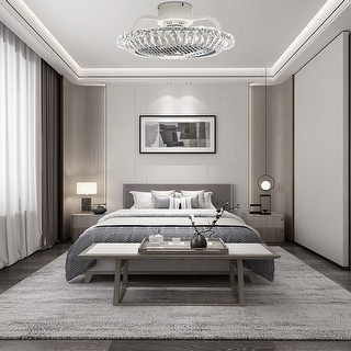 Modern Ceiling Fan Lamp Crystal LED Chandelier Flush Mount Fan Remote - 7.9" x 19.7"