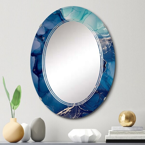 Designart 'Blue Ink Clouds II' Printed Modern Wall Mirror