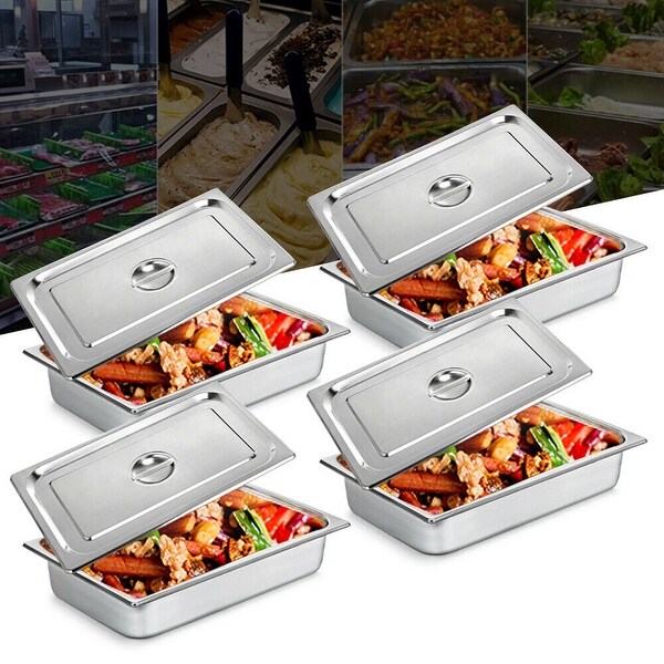 4 Pack Steam Table Pans Stainless Steel Catering Pan with Lids