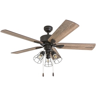 The Gray Barn Hodeken Farmhouse 52-inch Aged Bronze LED Ceiling Fan in Cage Industrial 3-light