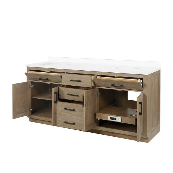 OVE Decors Bailey 72 in. Double sink Bathroom Vanity in Driftwood Oak with Power Bar