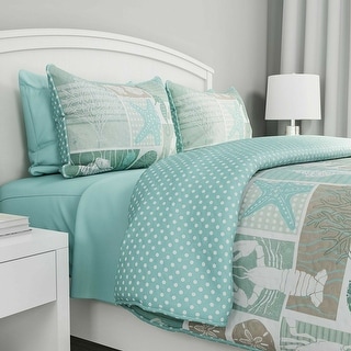 Nautical Seashell Starfish Aqua Print Comforter Quilted Bedspread