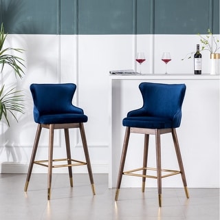 Roundhill Furniture Leland Fabric Upholstered Wingback Bar Stools (Set of 2)