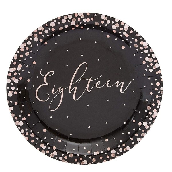 18th Birthday Party Paper Plates with Rose Gold Foil Polka Dots (9 In, 80 Pack)
