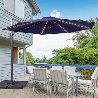 AOOLIMICS 10 ft. Solar LED 360-Degree Rotation Cantilever Outdoor Umbrellas With Cross Base